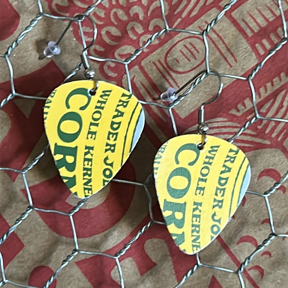 Trader Joe’s earrings guitar pic shaped corn